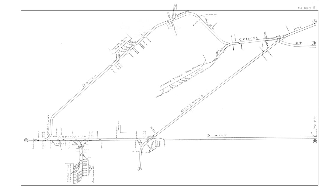 BERy Track Milage Map 1914 Plate 08: Jamaica Plain and Roxbury, Massachusetts