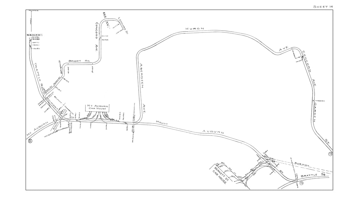 BERy Track Milage Map 1914 Plate 14: Belmont and Cambridge, Massachusetts