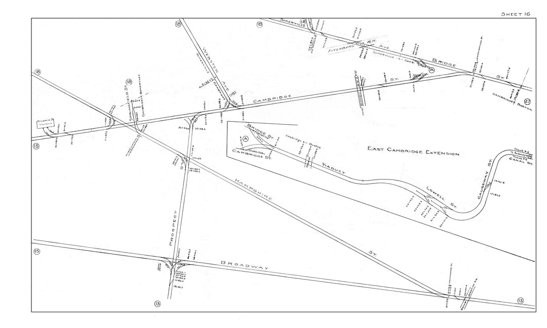 BERy Track Milage Map 1914 Plate 16: Cambridge, Massachusetts