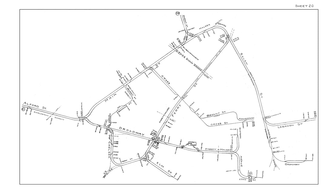 BERy Track Milage Map 1914 Plate 20: Everett and Malden, Massachusetts