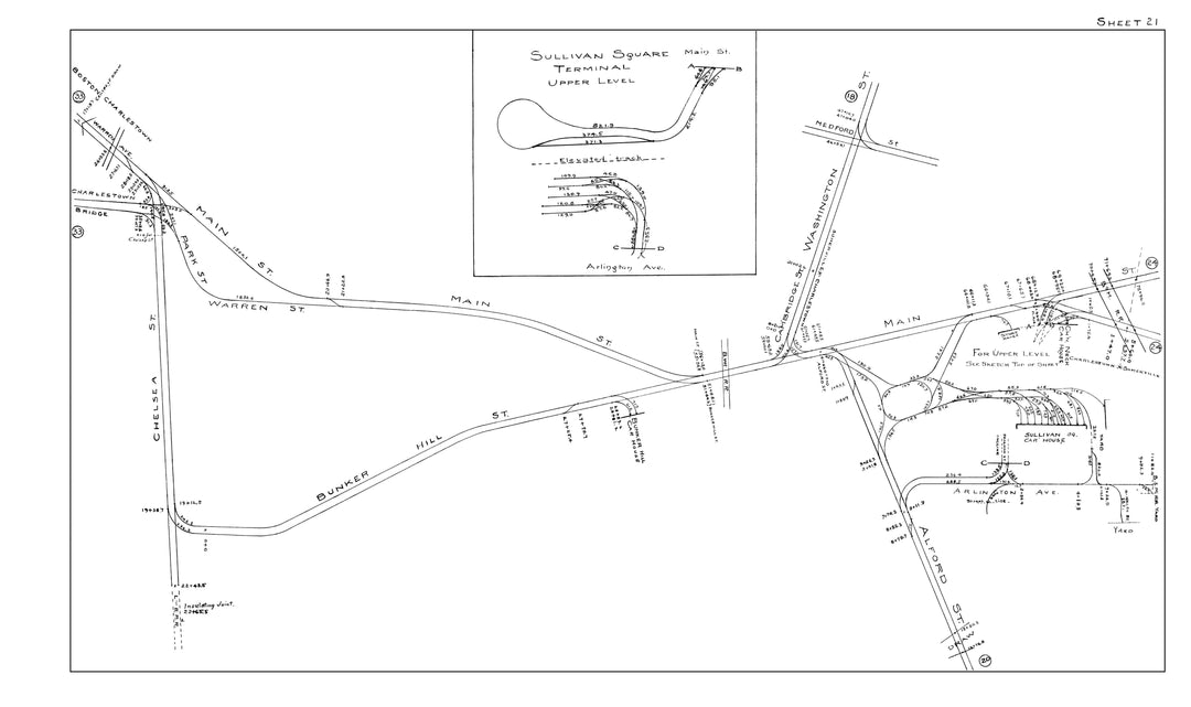 BERy Track Milage Map 1914 Plate 21: Charlestown, Massachusetts