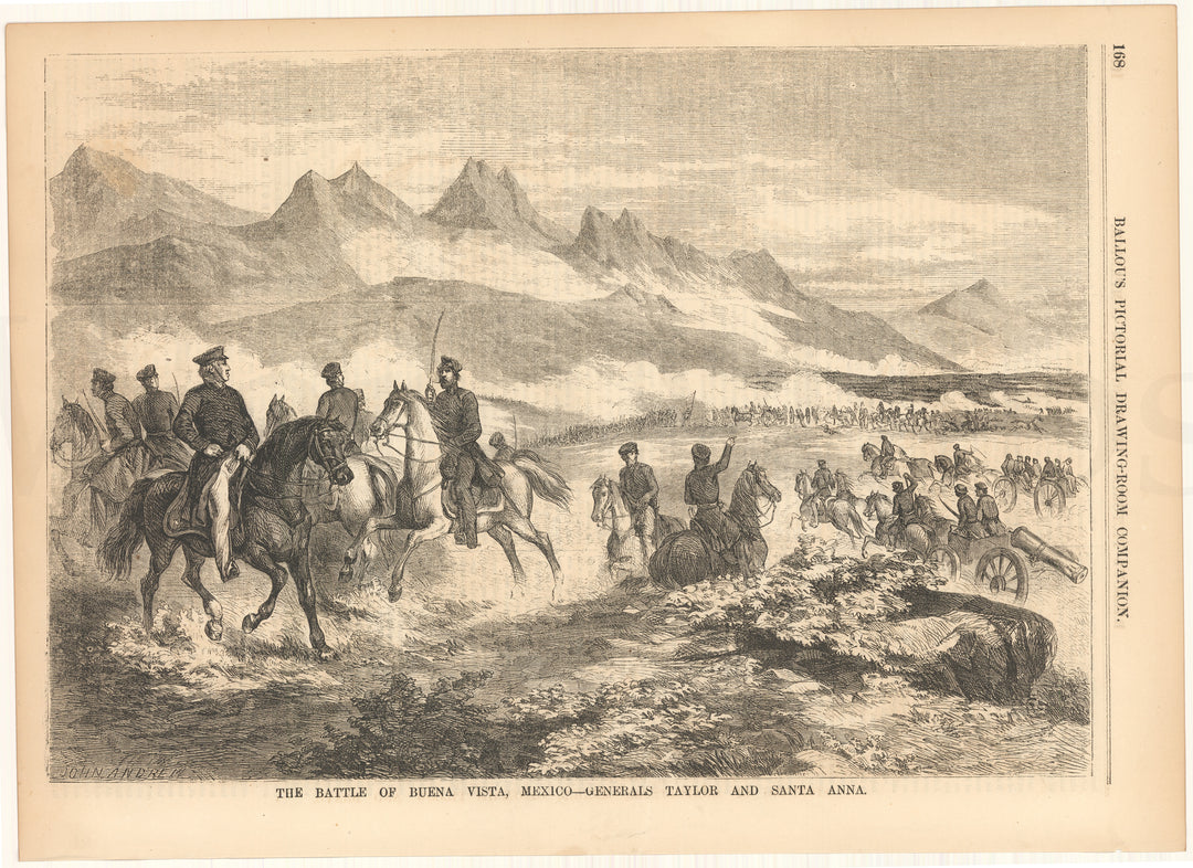 Ballou's Pictorial 1856: Battle of Buena Vista, Mexico - Generals Taylor and Santa Anna
