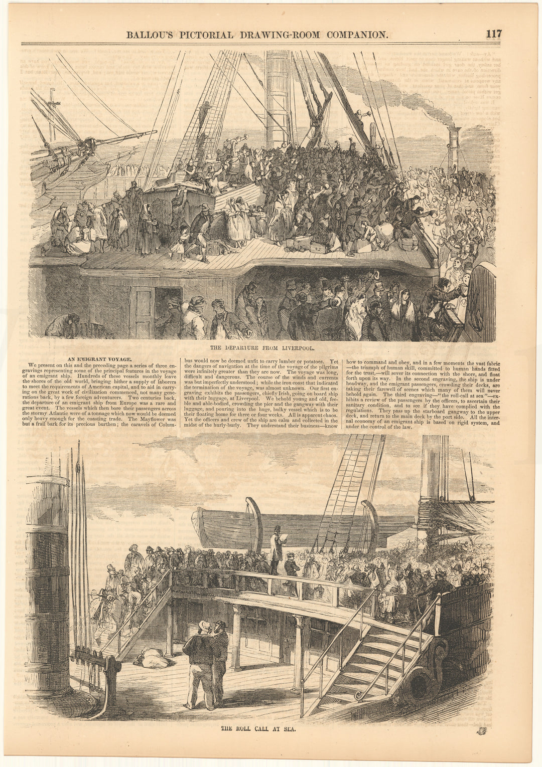 Ballou's Pictorial 1856: Emigrant Voyage from Liverpool, England
