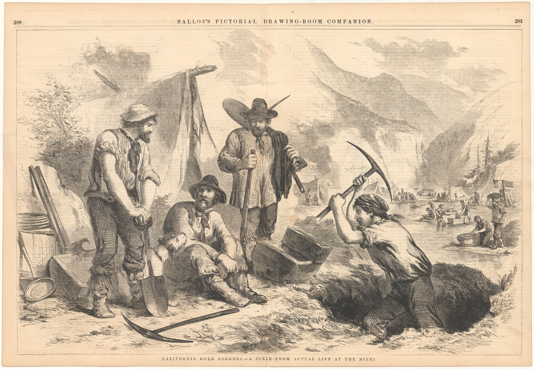 Ballou's Pictorial 1856: California Gold Diggers - Life At The Mines