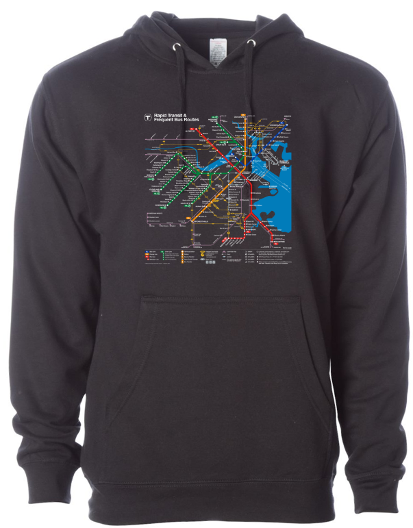 Boston MBTA Map on Black Hoodie (ADULT) 2026