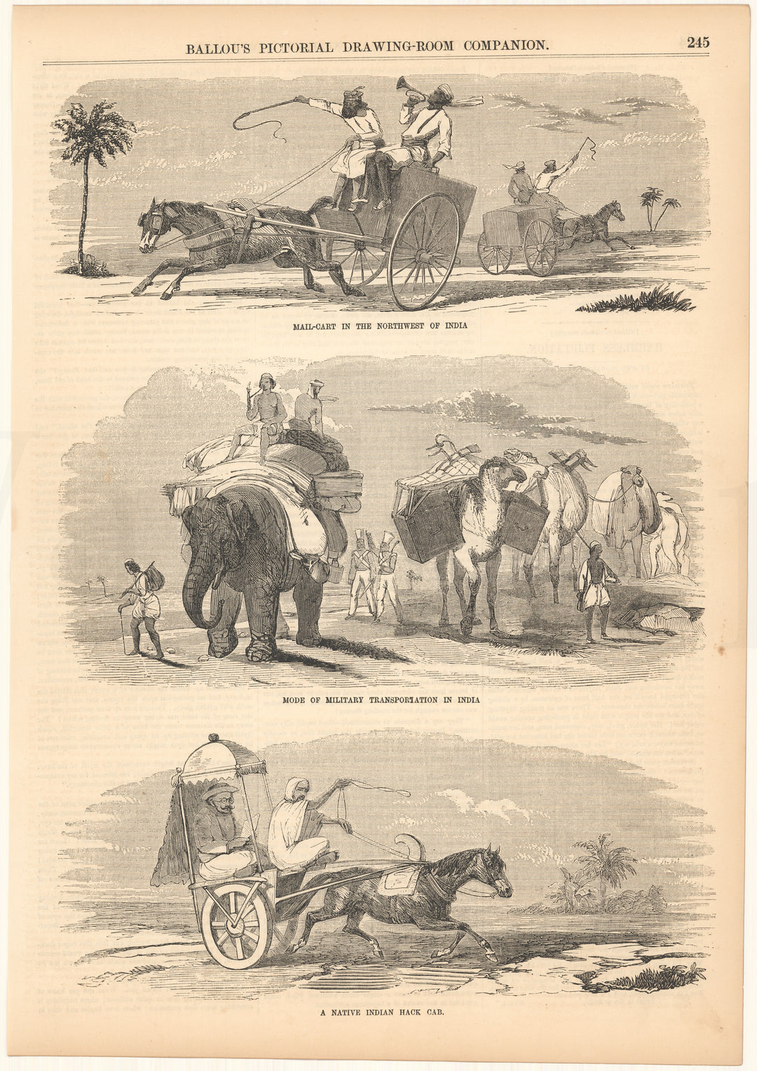 Ballou's Pictorial 1856: Modes of Transport in India