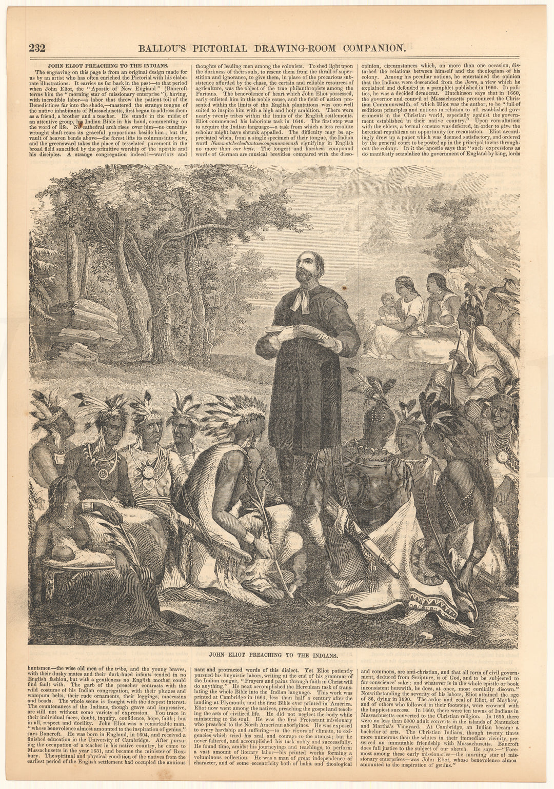 Ballou's Pictorial 1856: John Eliot Preaching to the Indians