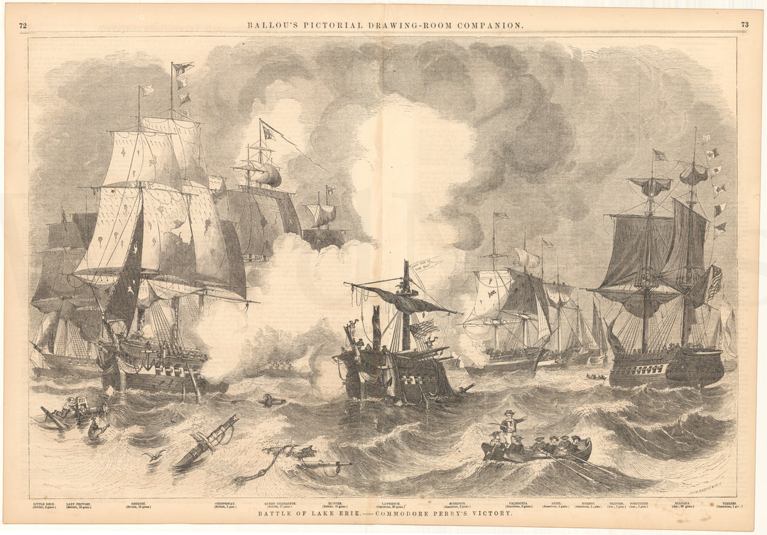 Ballou's Pictorial 1856: Battle of Lake Erie - Commodore Perry's Victory