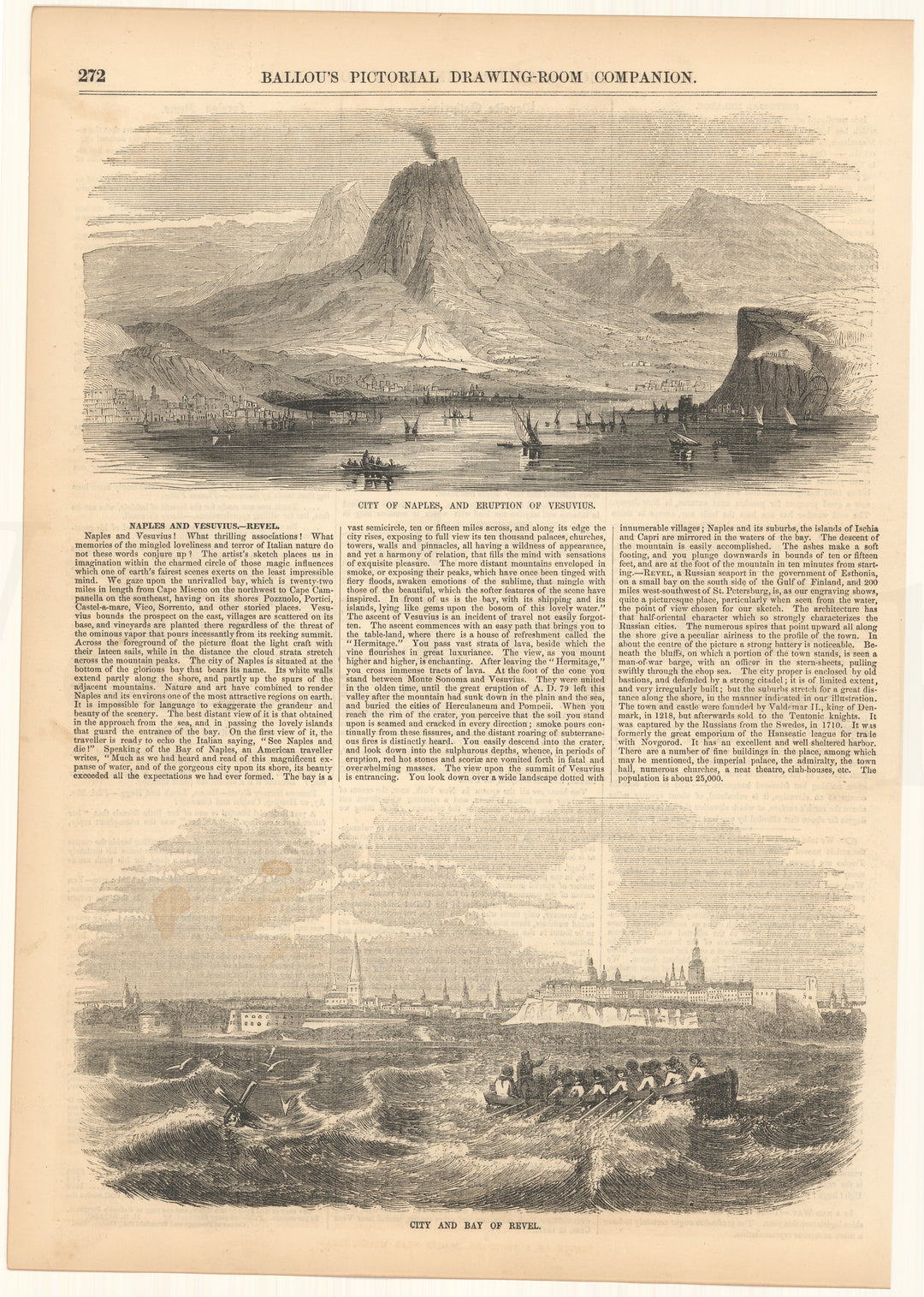 Ballou's Pictorial 1856: Naples and Vesuvius, Italy; Tallinn, Estonia