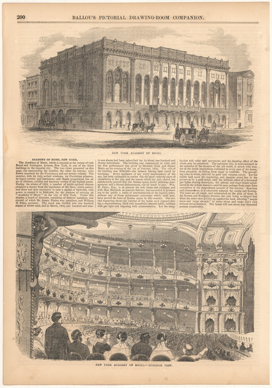 Ballou's Pictorial 1856: New York Academy of Music
