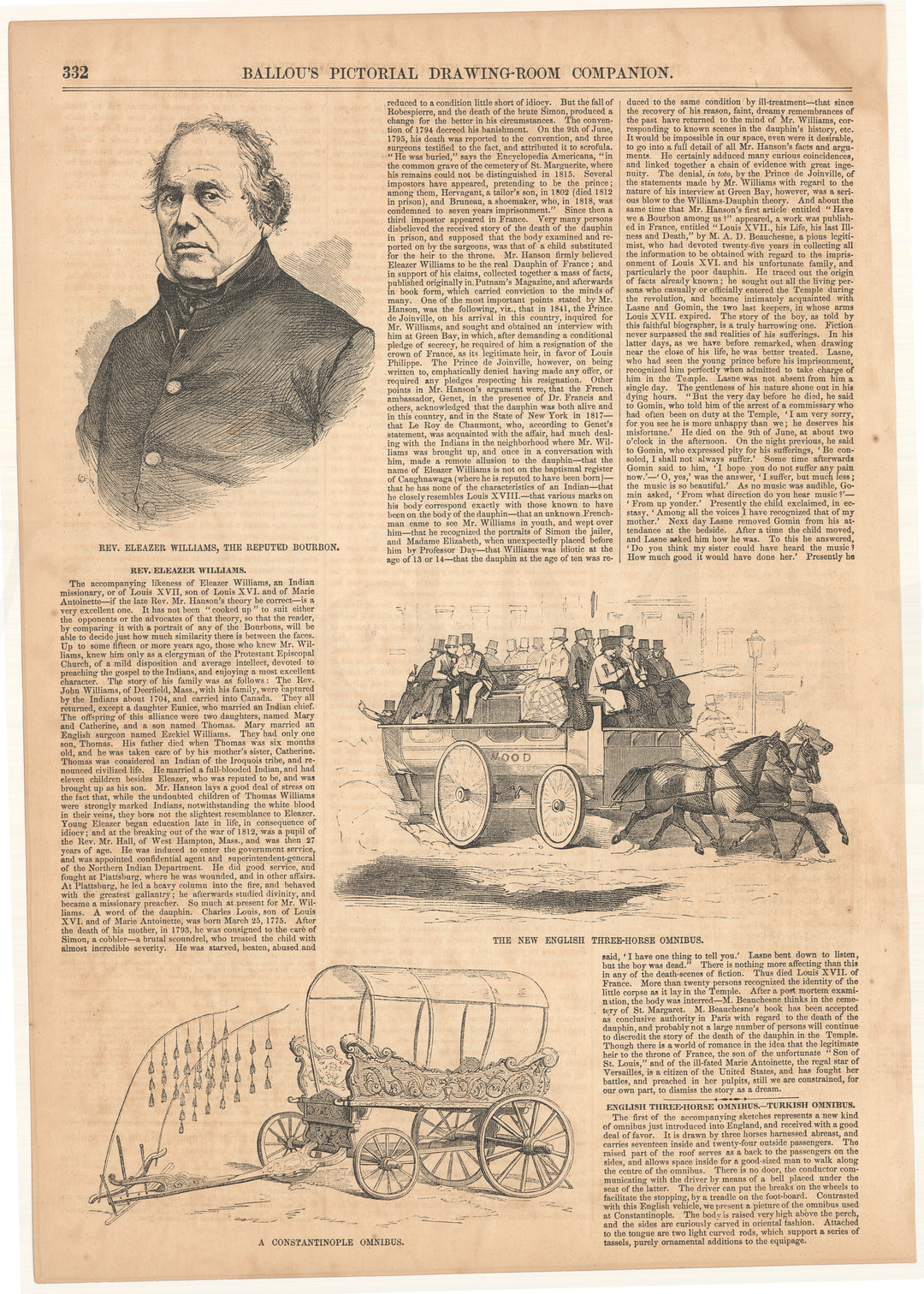 Ballou's Pictorial 1856: Omnibuses in England and Constantinople (Istanbul), Turkey