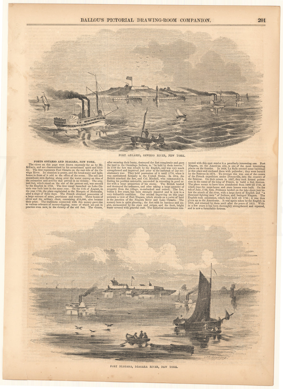 Ballou's Pictorial 1856: Fort Ontario and Fort Niagara, New York