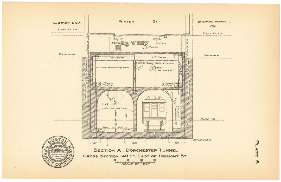 BTC Report 18 1912 Plate 06: Dorchester Tunnel, Cross Section at Winter Street