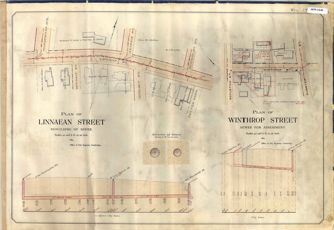 Cambridge, Massachusetts Sewers 14-01: Linnaean St 1889; Winthrop St 1887