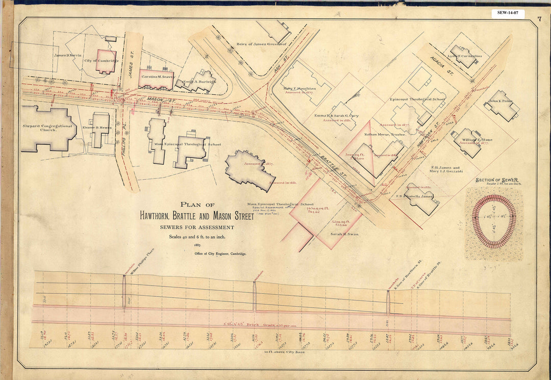 Cambridge, Massachusetts Sewers 14-07: Hawthorn, Brattle, & Mason Street 1887