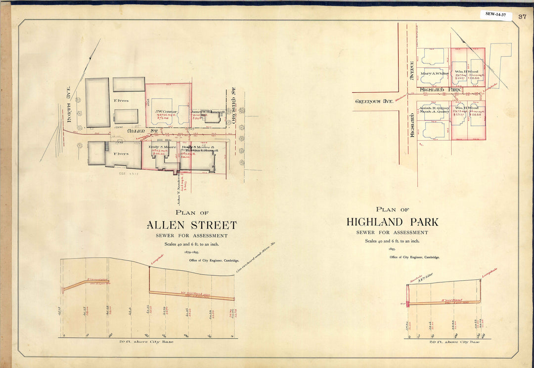 Cambridge, Massachusetts Sewers 14-37: Allen St 1879-1895; Highland Park 1895