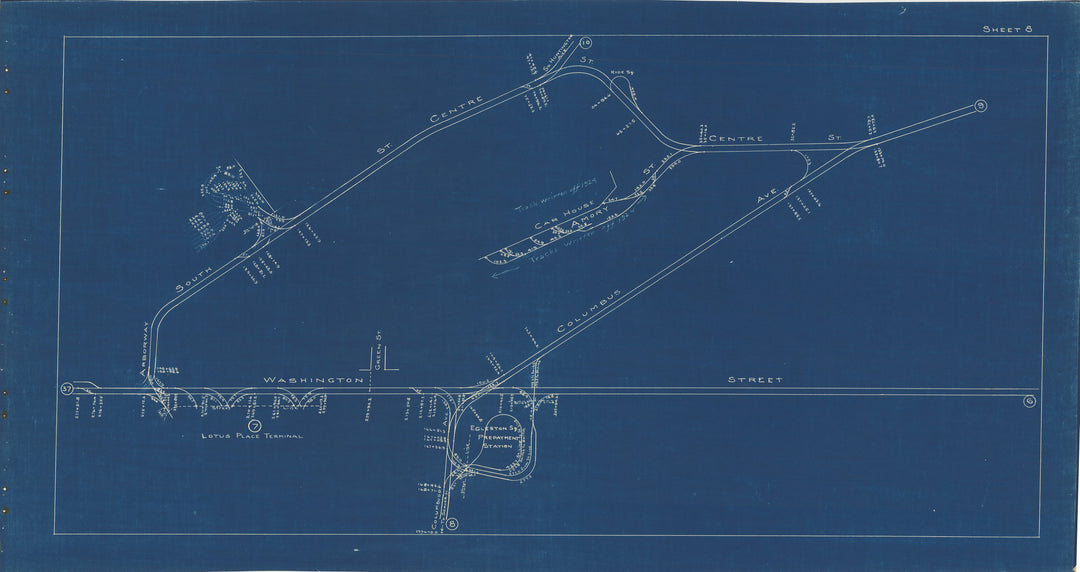 BERy Track Milage Map 1936 Plate 08: Jamaica Plain and Roxbury, Massachusetts