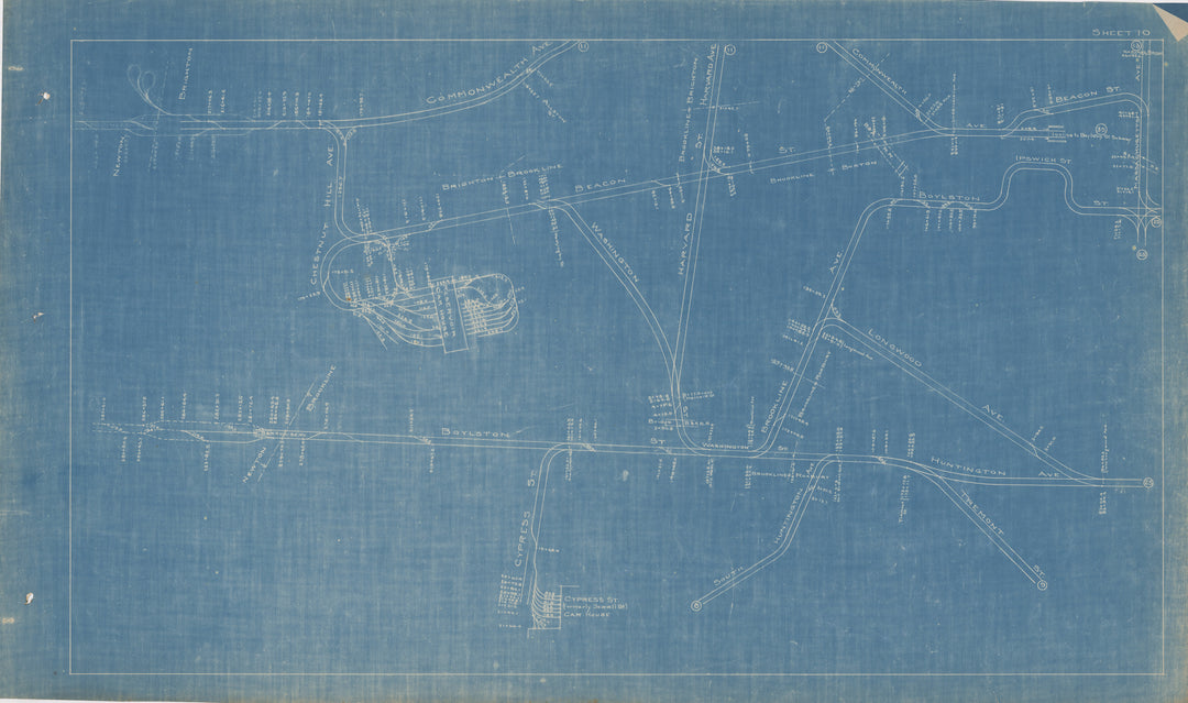 BERy Track Milage Map 1921 Plate 10: Brighton and Brookline, Massachusetts