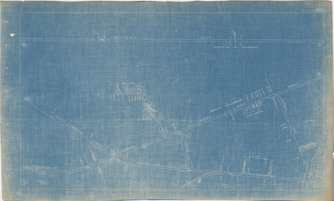 BERy Track Milage Map 1921 Plate 11: Allston, Brighton, and Cambridge, Massachusetts