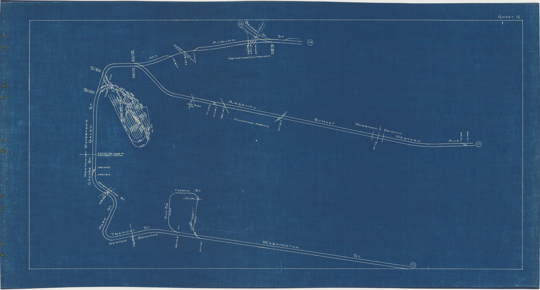BERy Track Milage Map 1936 Plate 12: Brighton, Cambridge, and Watertown, Massachusetts