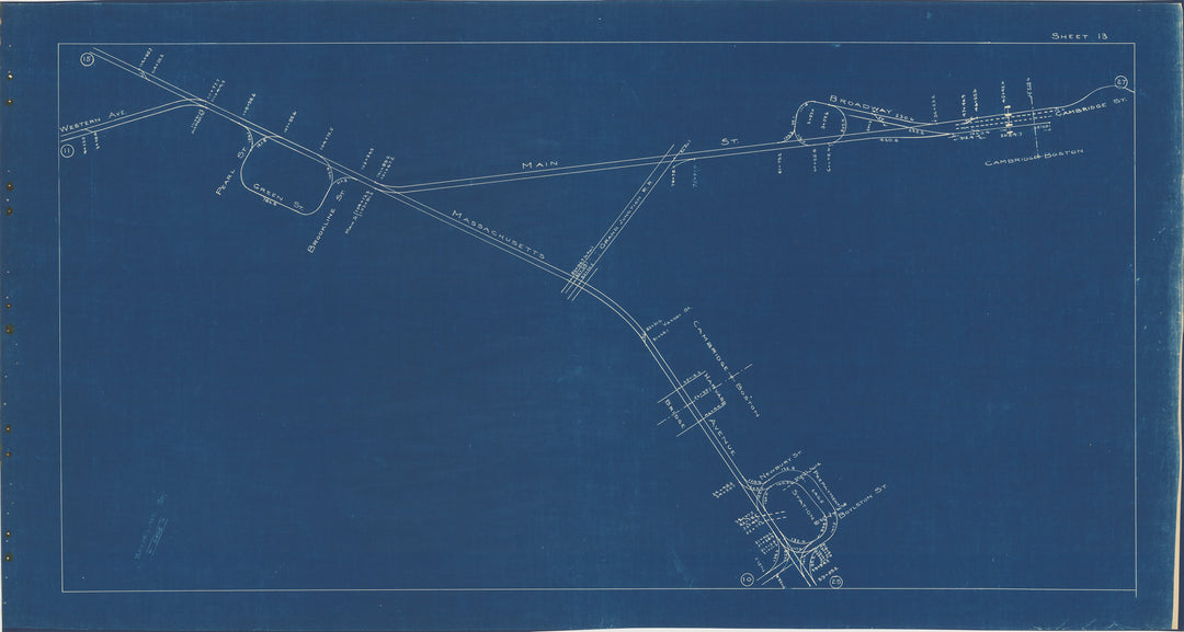 BERy Track Milage Map 1936 Plate 13: Cambridge, Massachusetts