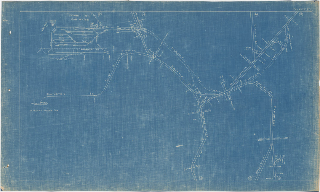 BERy Track Milage Map 1921 Plate 15: Cambridge, Massachusetts
