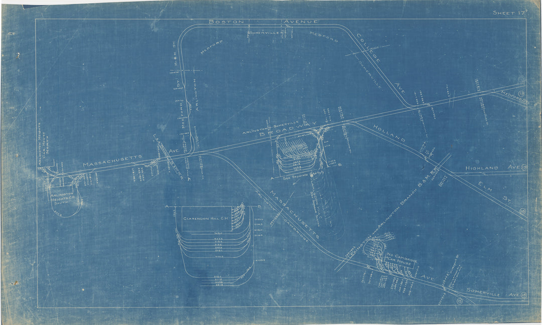 BERy Track Milage Map 1921 Plate 17: Arlington, Cambridge, Medford, and Somerville, Massachusetts