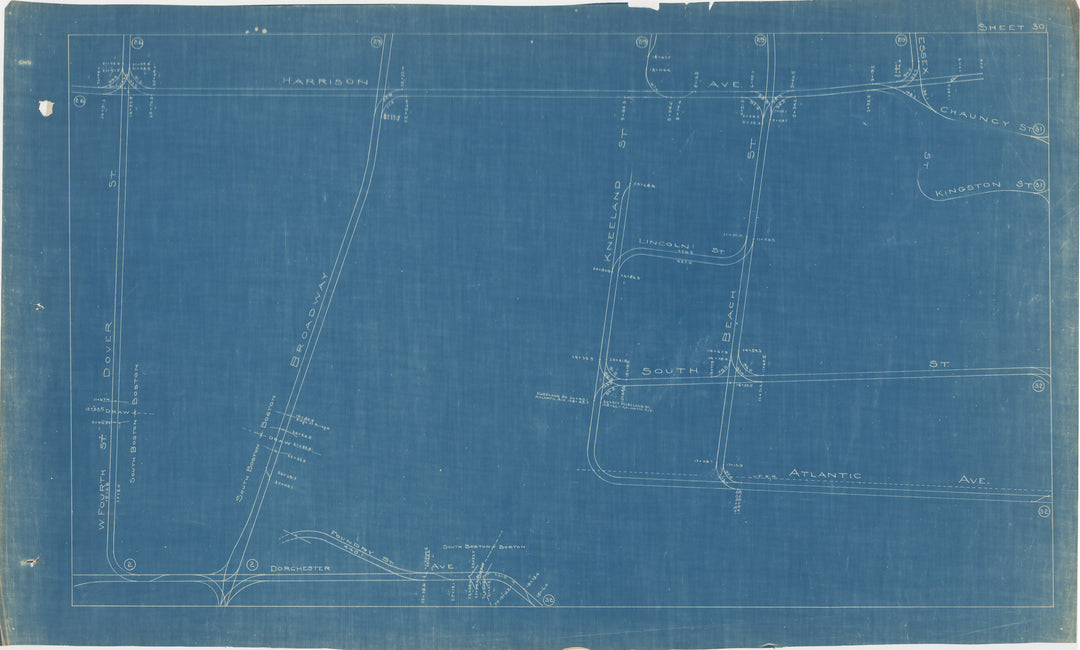 BERy Track Milage Map 1921 Plate 30: Boston and South Boston, Massachusetts
