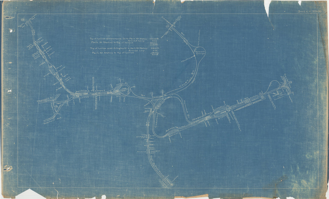 BERy Track Milage Map 1921 Plate 35-36: Boston, Massachusetts