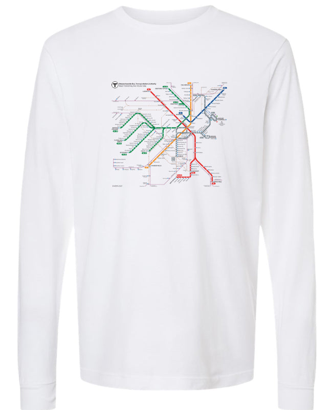 Boston MBTA Map White Long Sleeve Shirt (ADULT) - CLEARANCE SALE! 50% OFF