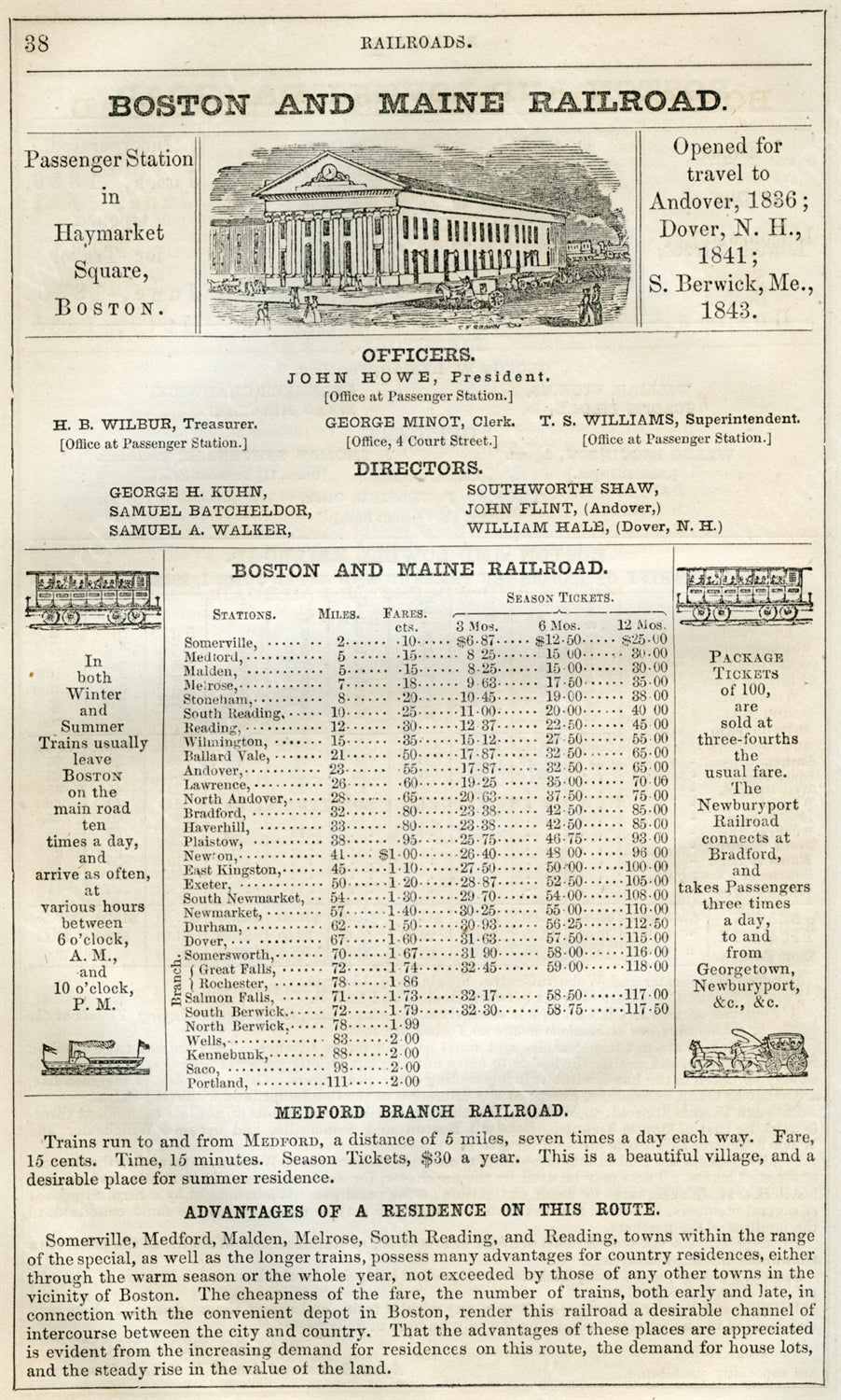 Boston & Maine Railroad Print Advertisement 1852