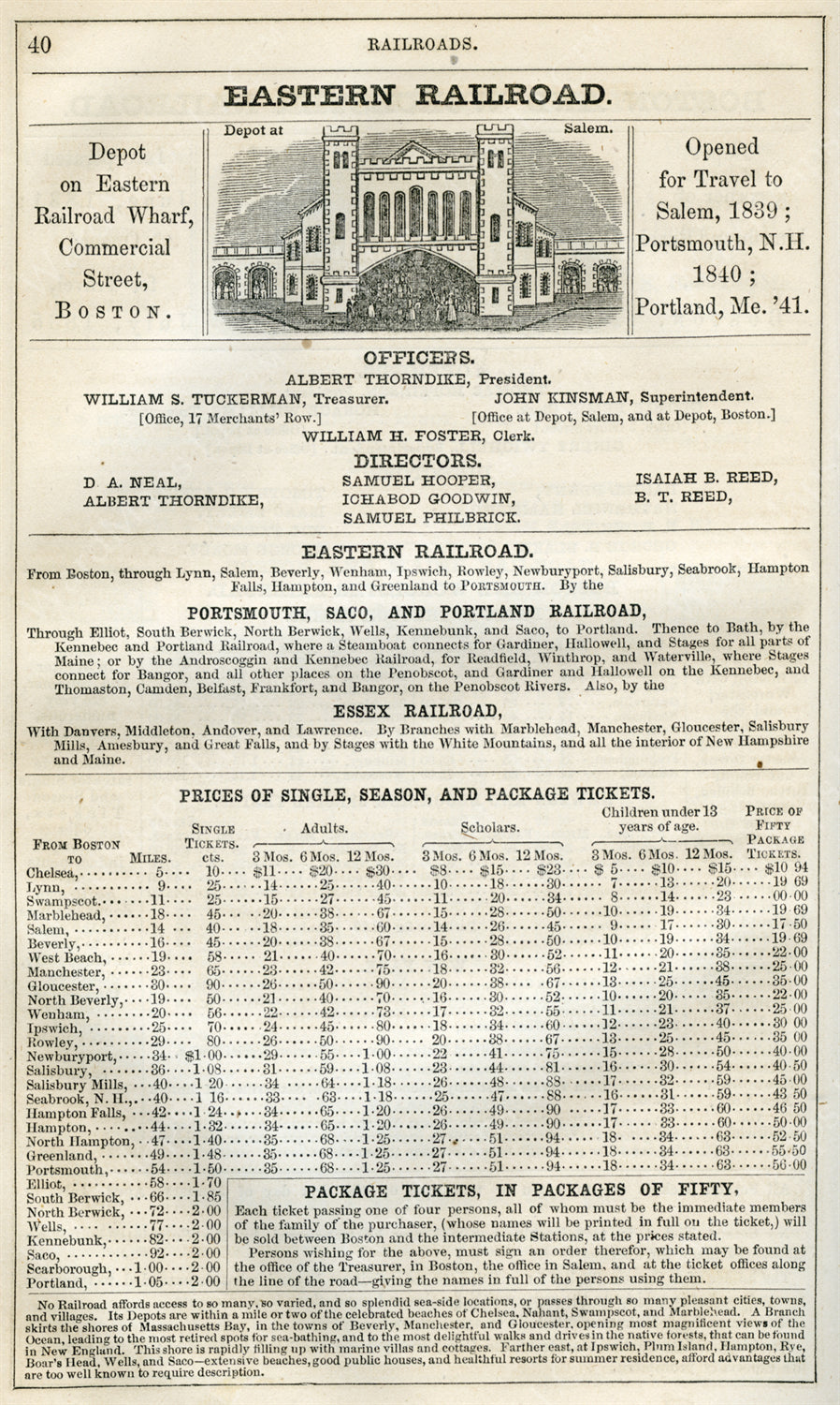 Eastern Railroad Print Advertisement 1852