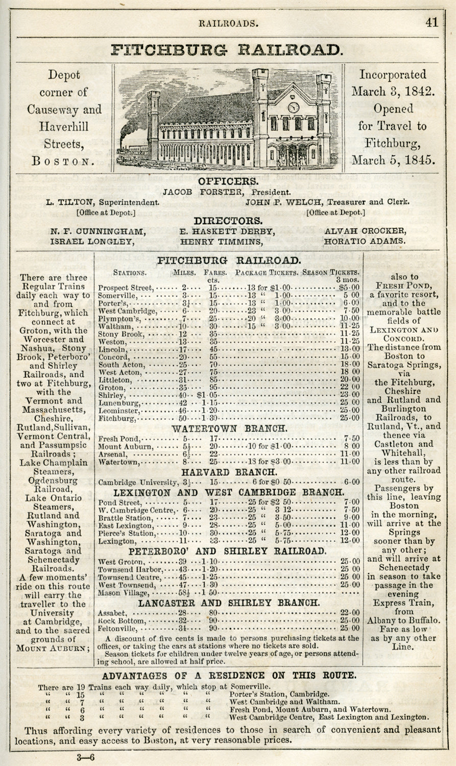 Fitchburg Railroad Print Advertisement 1852