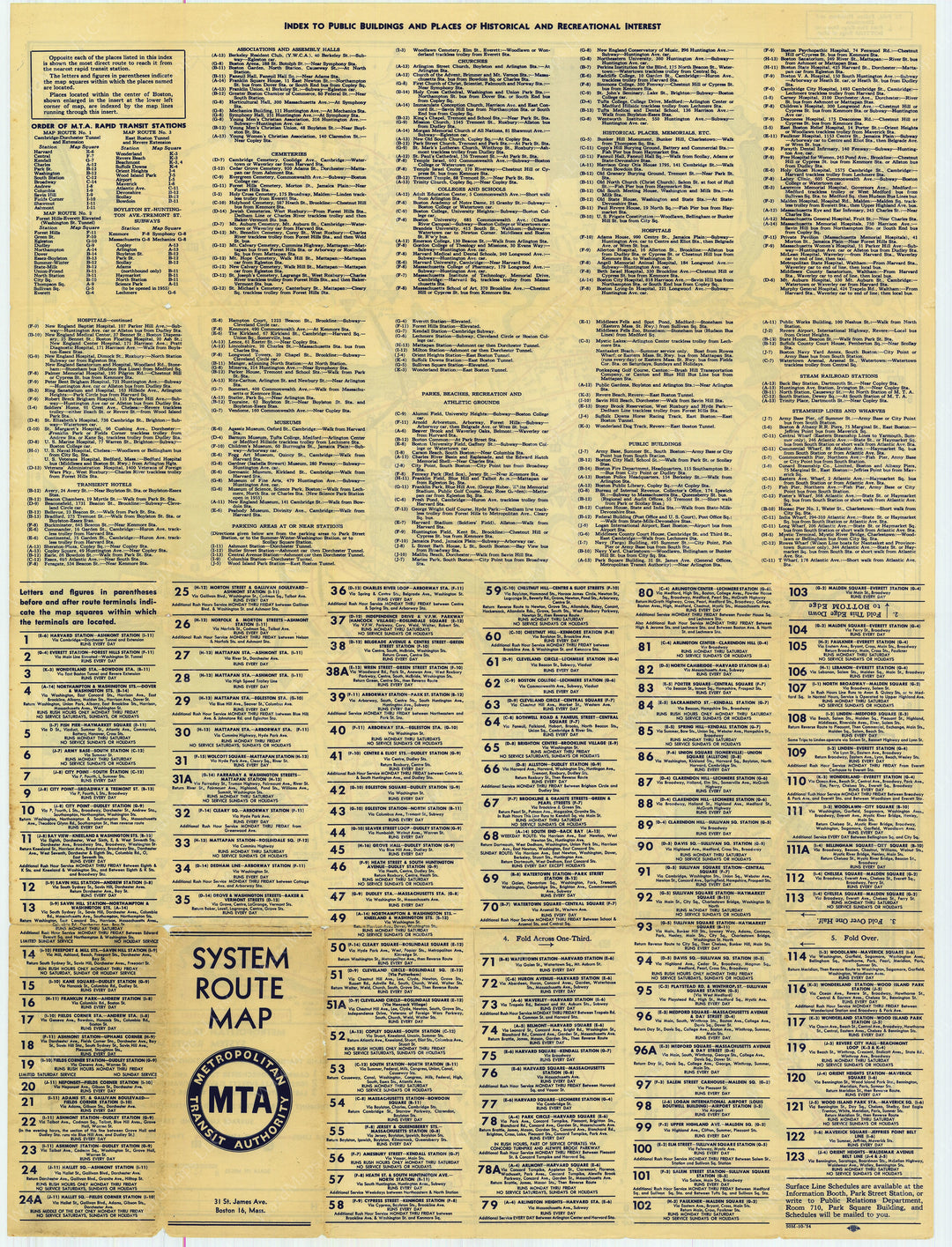Boston, Massachusetts MTA System Route Map #4 1954