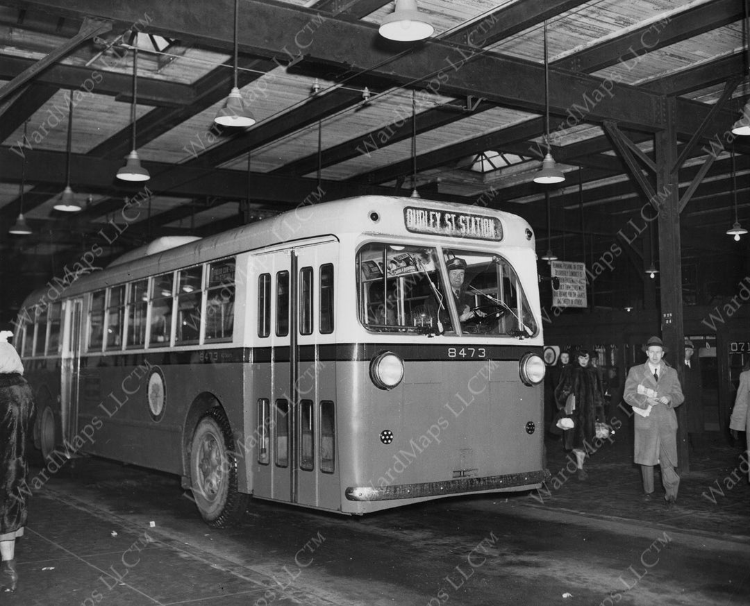 MTA Trolley Bus at Fields Corner Station, Dorchester, Massachusetts 1948