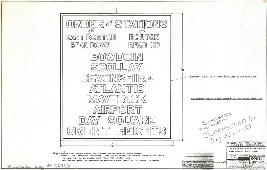 Boston MTA Revere Extension Order of Stations Sign 1951