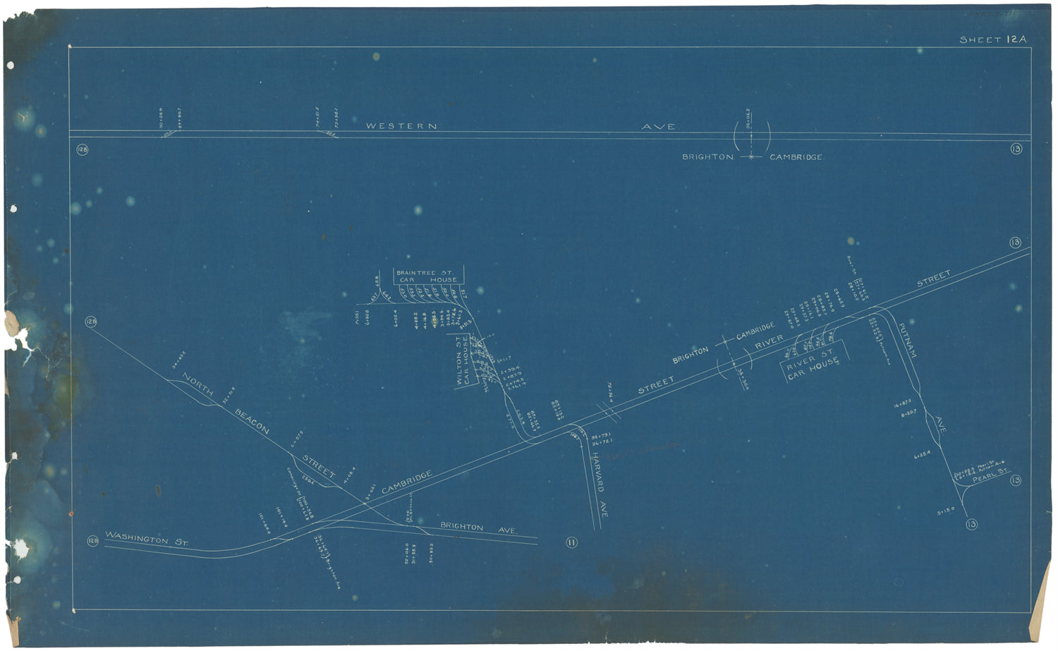 BERy Track Milage Map 1908 Plate 12A: Allston, Brighton, and Cambridge ...