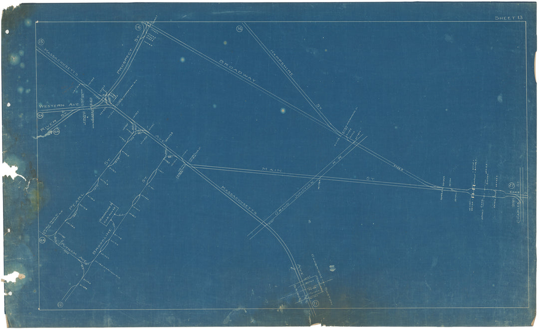 BERy Track Milage Map 1908 Plate 13: Cambridge, Massachusetts