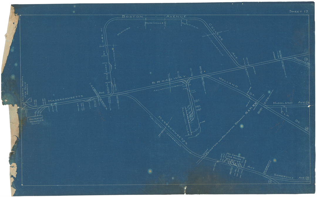 BERy Track Milage Map 1908 Plate 17: Arlington, Cambridge, Medford, and Somerville, Massachusetts