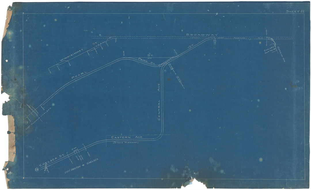 BERy Track Milage Map 1908 Plate 22: Chelsea, Massachusetts
