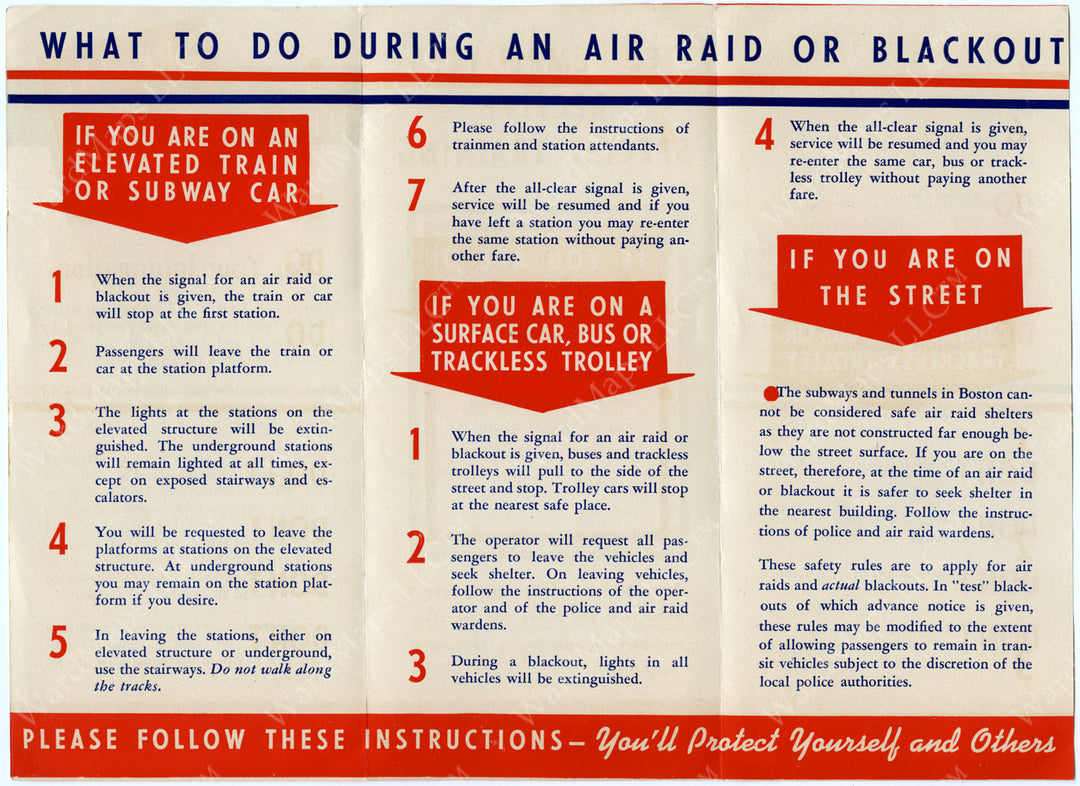 Boston Elevated Railway Co. (Massachusetts) Air Raid Preparedness Brochure 1942 (Side B)
