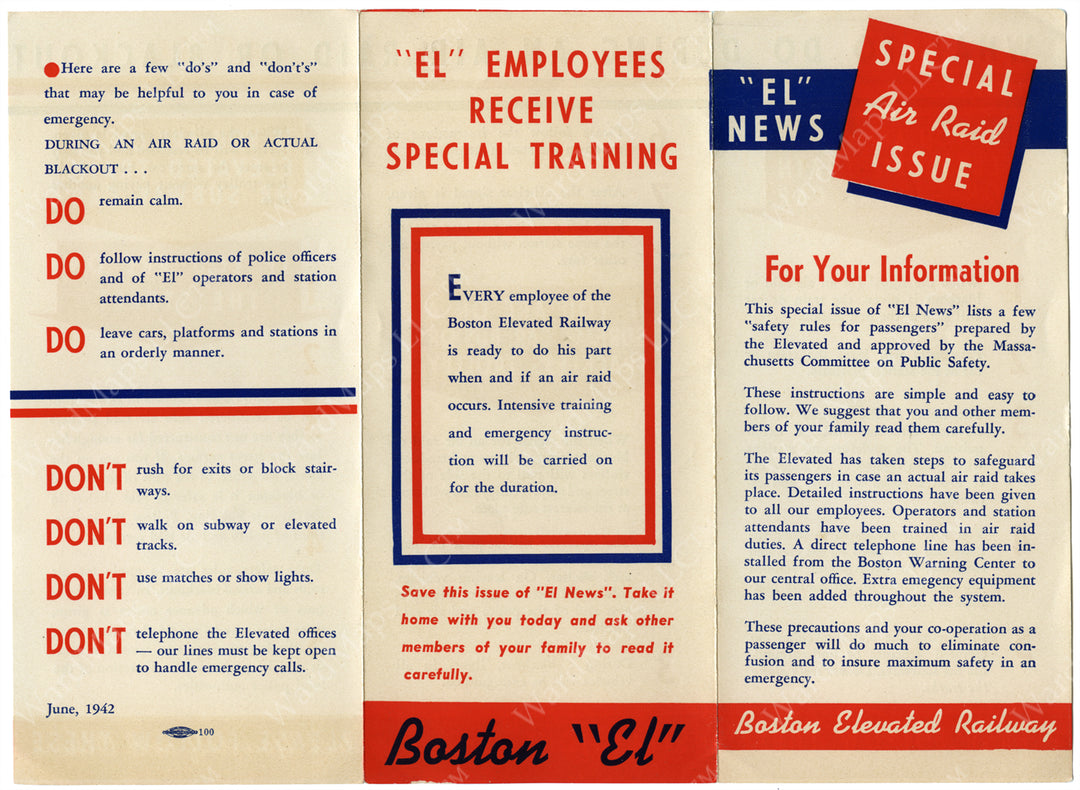 Boston Elevated Railway Co. (Massachusetts) Air Raid Preparedness Brochure 1942 (Side A)