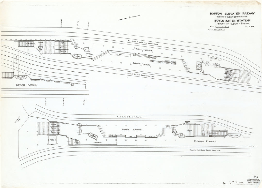 Boylston Street Station Plan, Boston, Massachusetts 1908