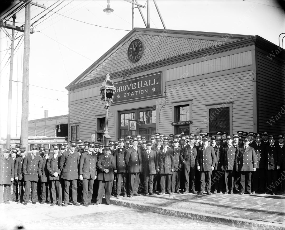 Boston Elevated Railway Co. Employees at Grove Hall, Dorchester, Massachusetts Circa 1890s