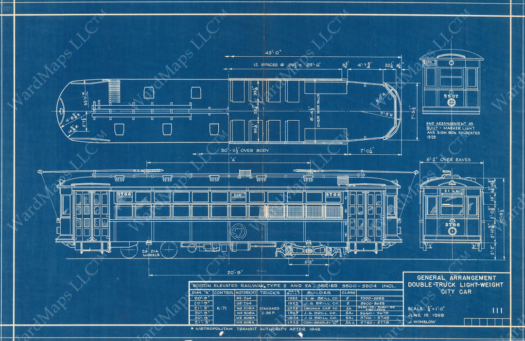 Boston MTA Type 5 Streetcar Specifications, 1948