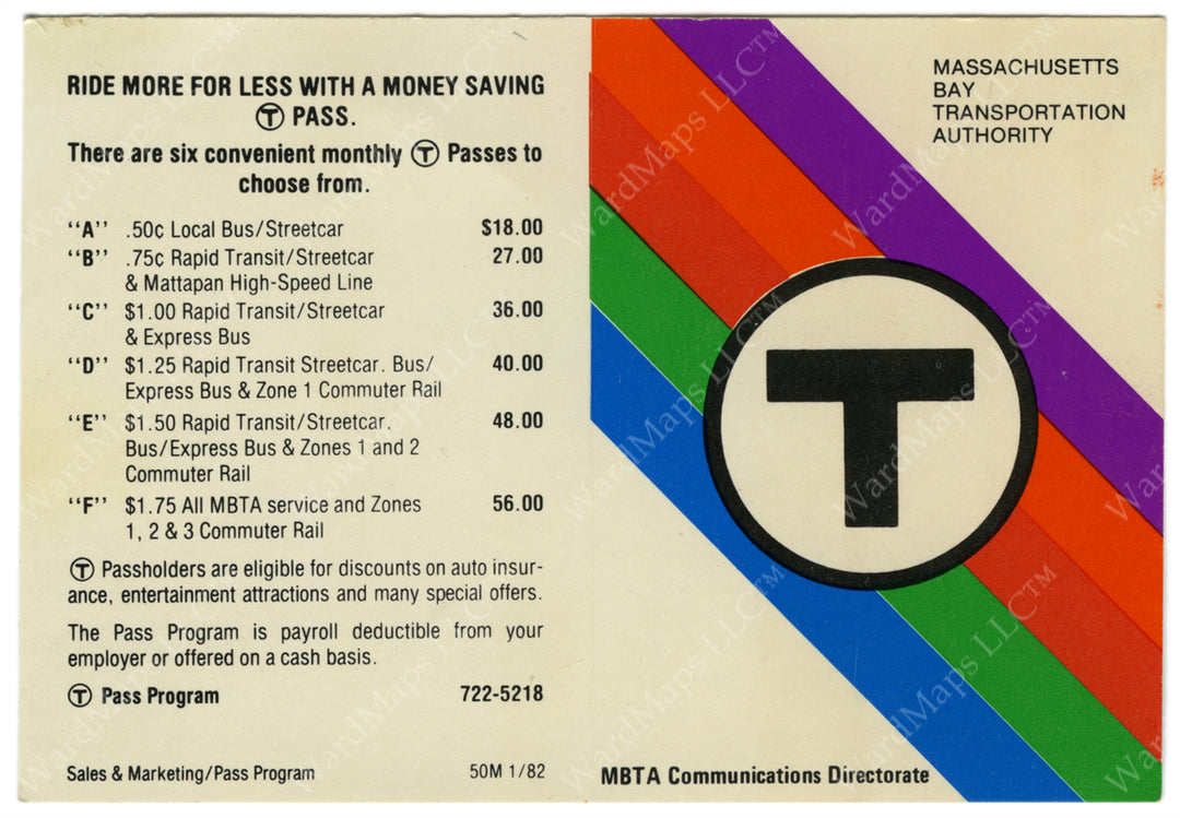 MBTA Folding Pocket Rapid Transit Map 1982 (Side A)