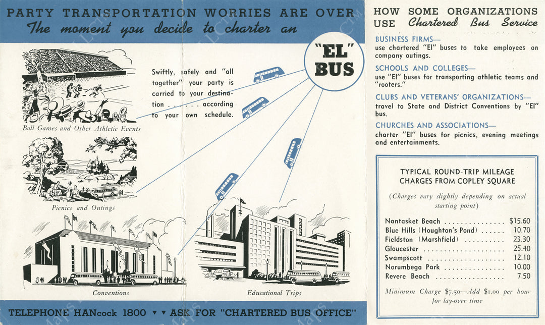 Boston Elevated Railway Co. (Massachusetts) Charter Bus Brochure Circa 1930s