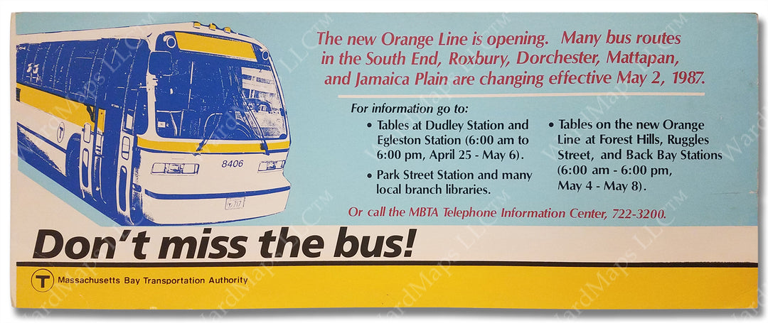 MBTA RTS Bus on Car Card Advertisement, Circa Early 1987