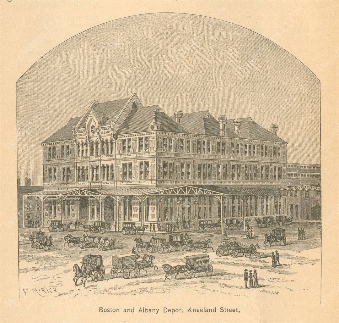 Boston & Albany Railroad Kneeland Street Depot, Boston, Massachusetts 1889