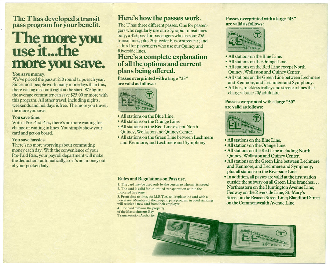 Brochure Advertising the First MBTA Passes 1974 (Side B)